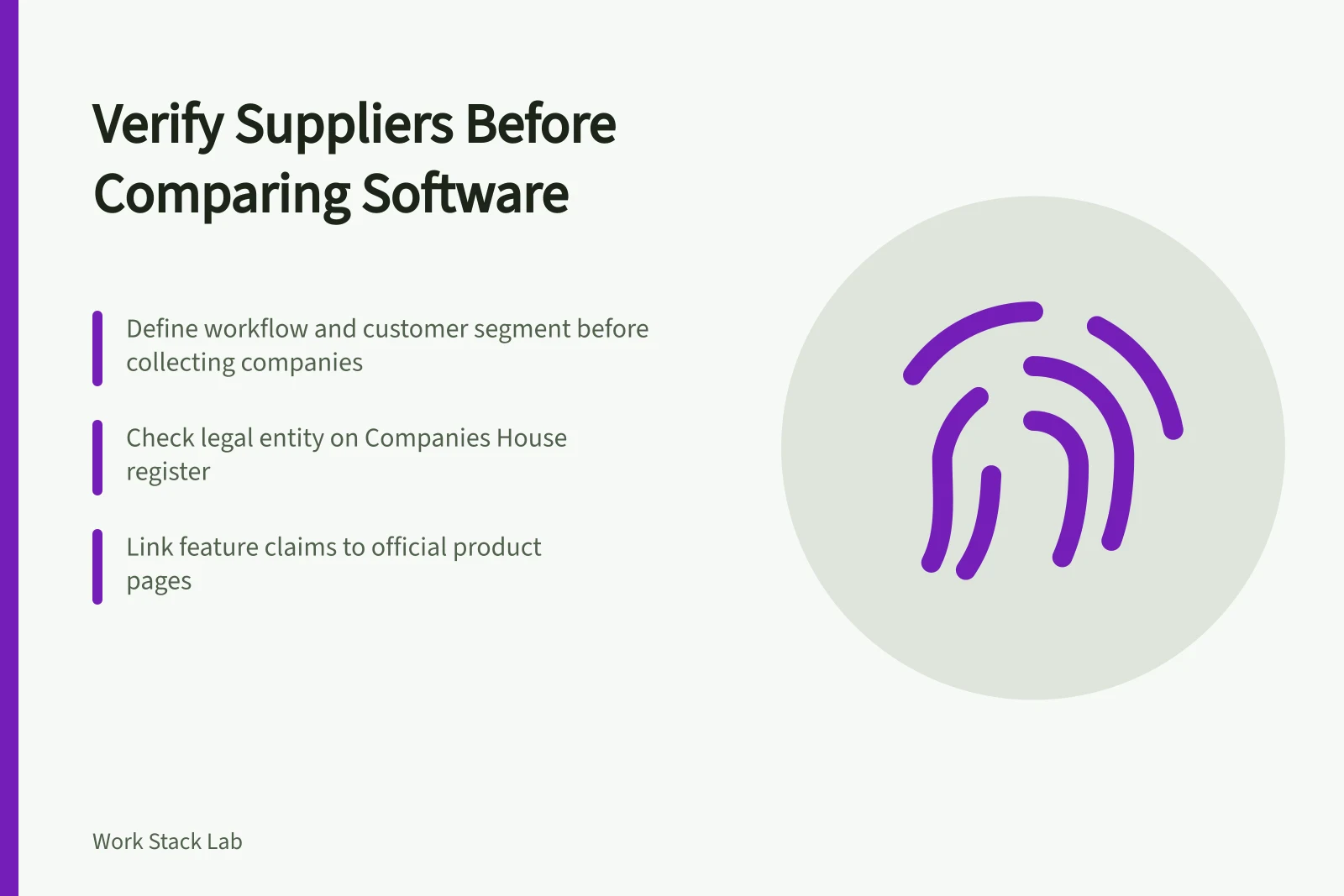 Checklist for verifying software suppliers before competitor comparison