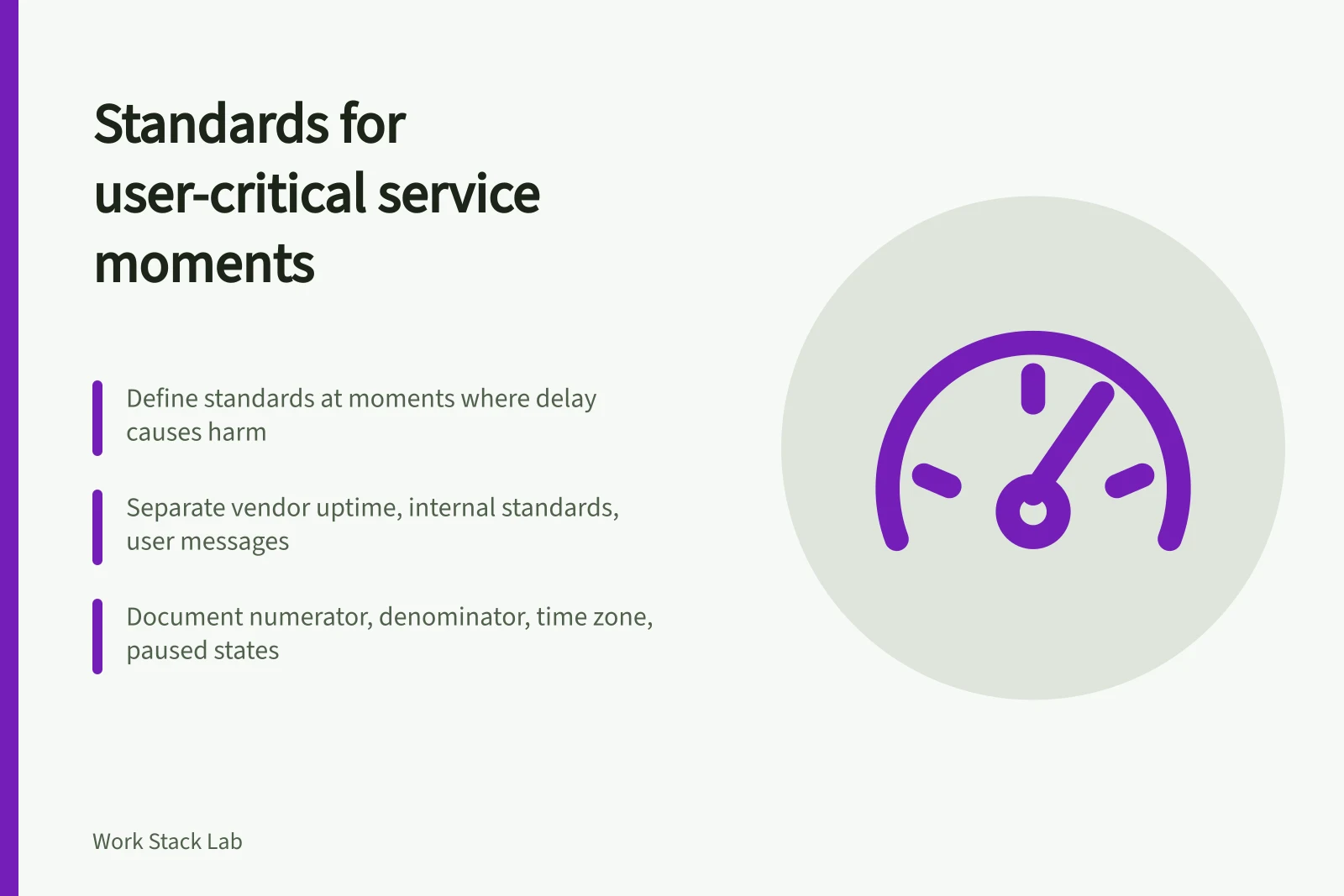 Card summarizing productivity service standards for critical moments