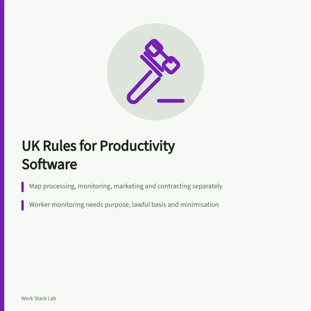 Card on UK rules for productivity software data, monitoring and security. UK rules for business productivity software: data, monitoring and security
