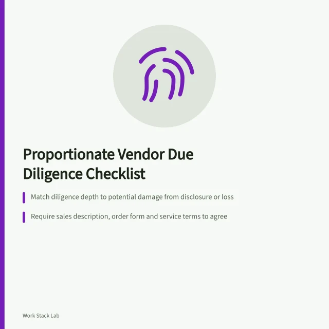 Checklist for proportionate vendor due diligence on productivity software. Proportionate vendor due diligence for productivity software, identity to exit