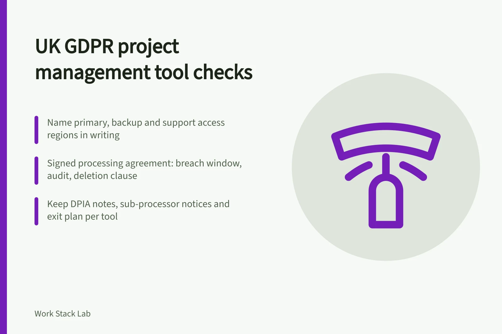 Checklist card for UK GDPR project management tool compliance evidence